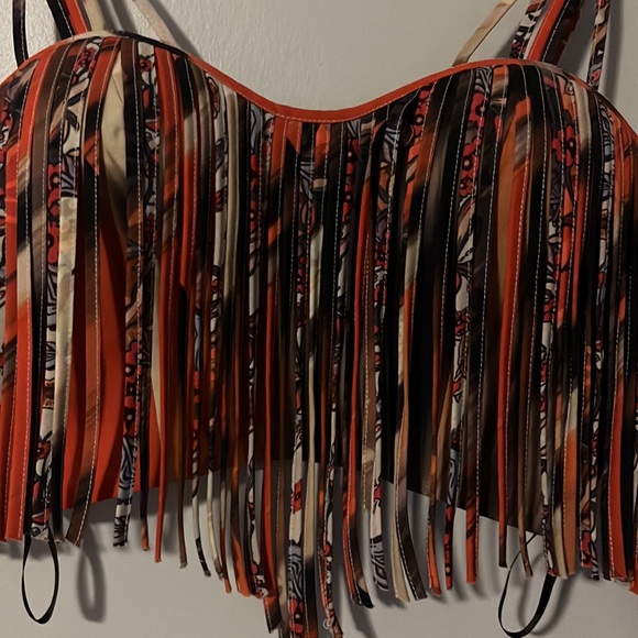 Bebe earthy colored fringe crop top size extra small. Great idea for costume! - Picture 2 of 12